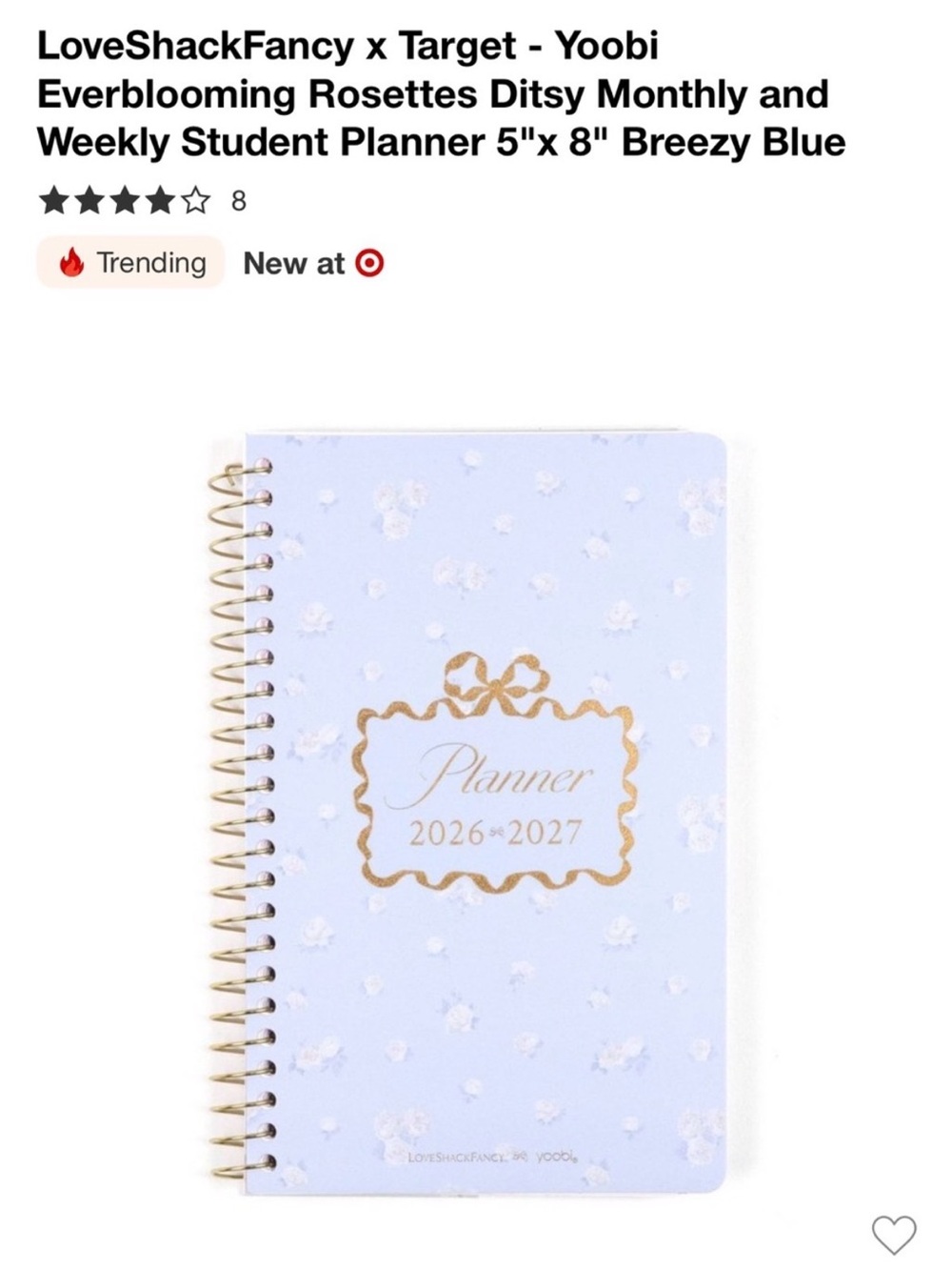💗🎯 LoveShackFancy x Target - Yoobi Monthly & Weekly Student Planner 5"x 8"
